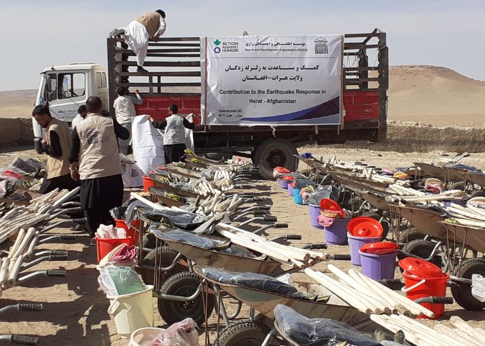 Teams distributing earthquake aid in Afghanistan.