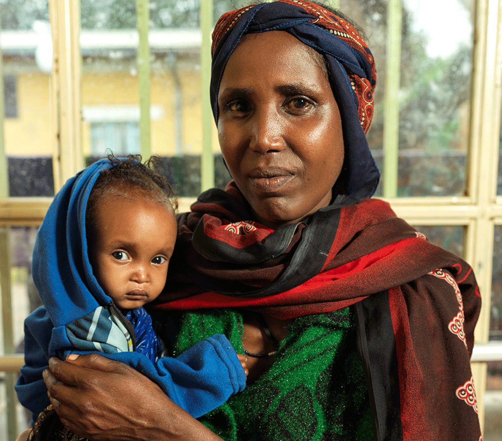 Kebele and her baby Dabo after a screening at the Stabilisation Centre at Yabelo General Hospital, Ethiopia