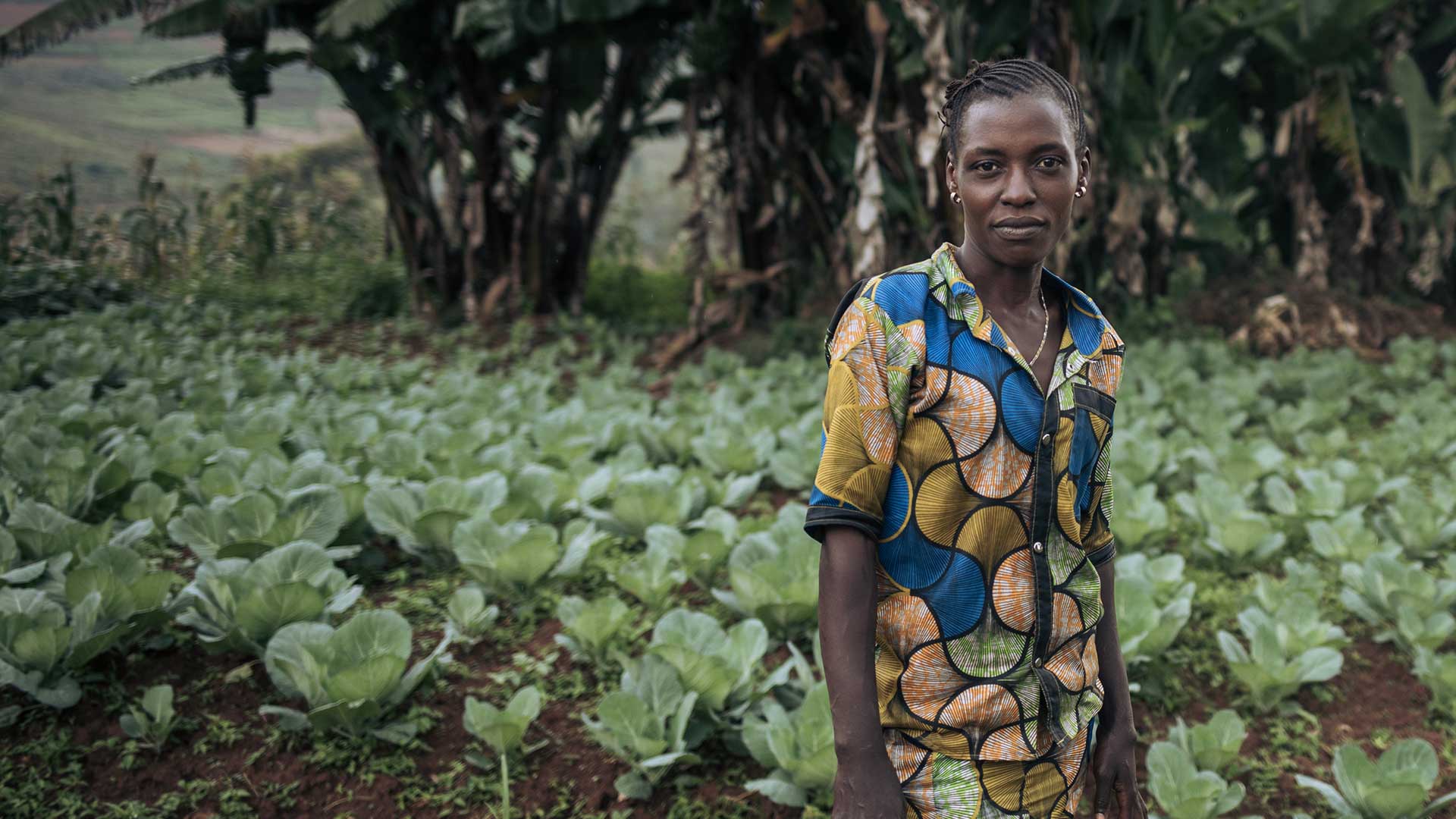 Alice in a cabbage field in the Democratic Republic of Congo.