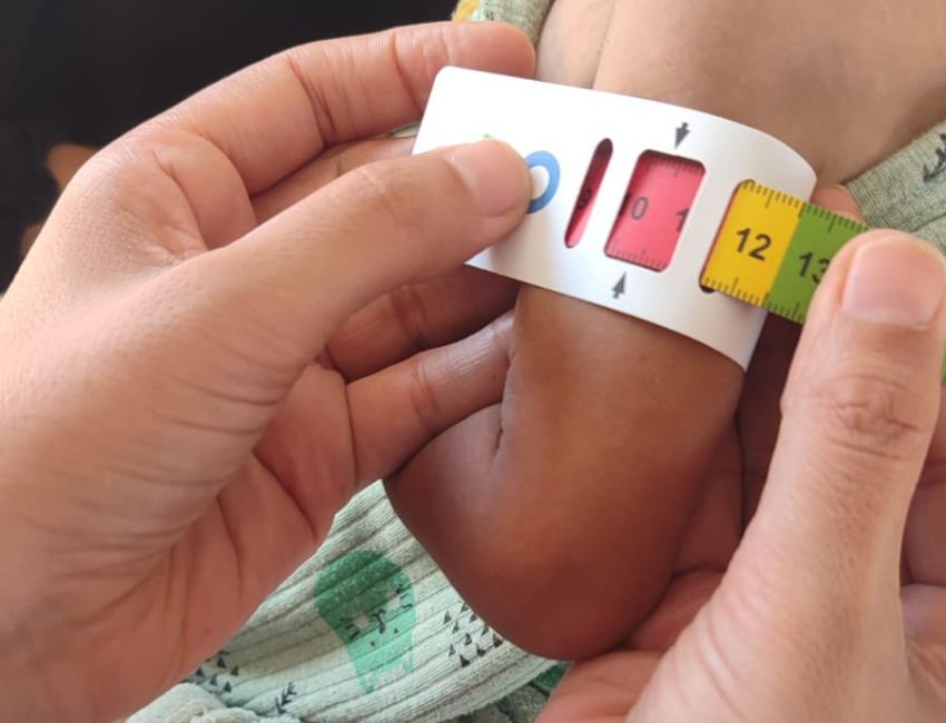 A child in Gaza is screened for malnutrition.