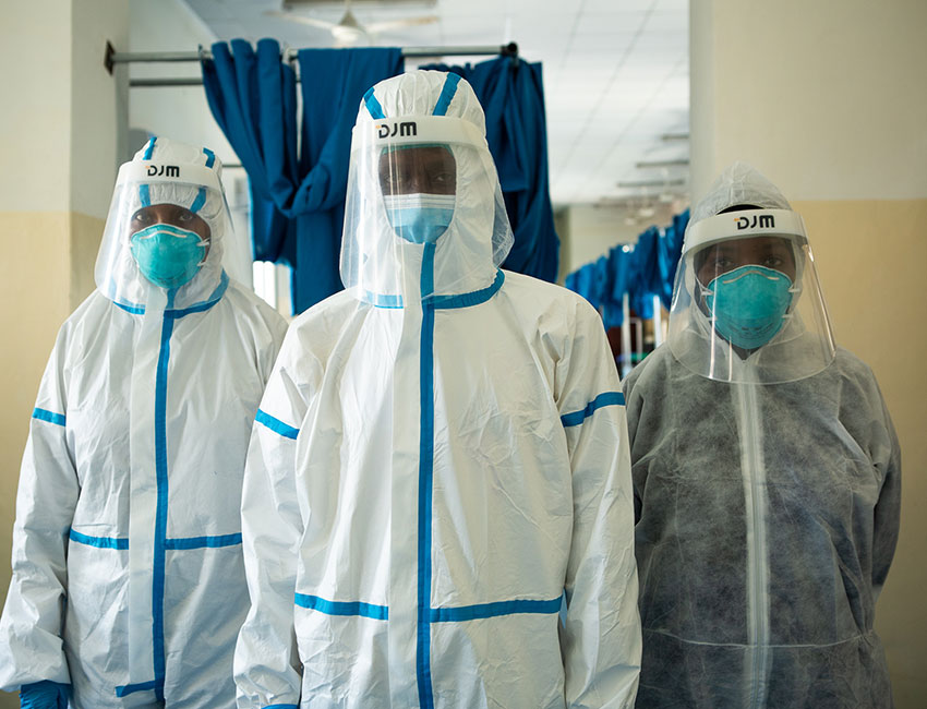 Action Against Hunger staff at coronavirus quarantine hospital in Mogadishu, Somalia.